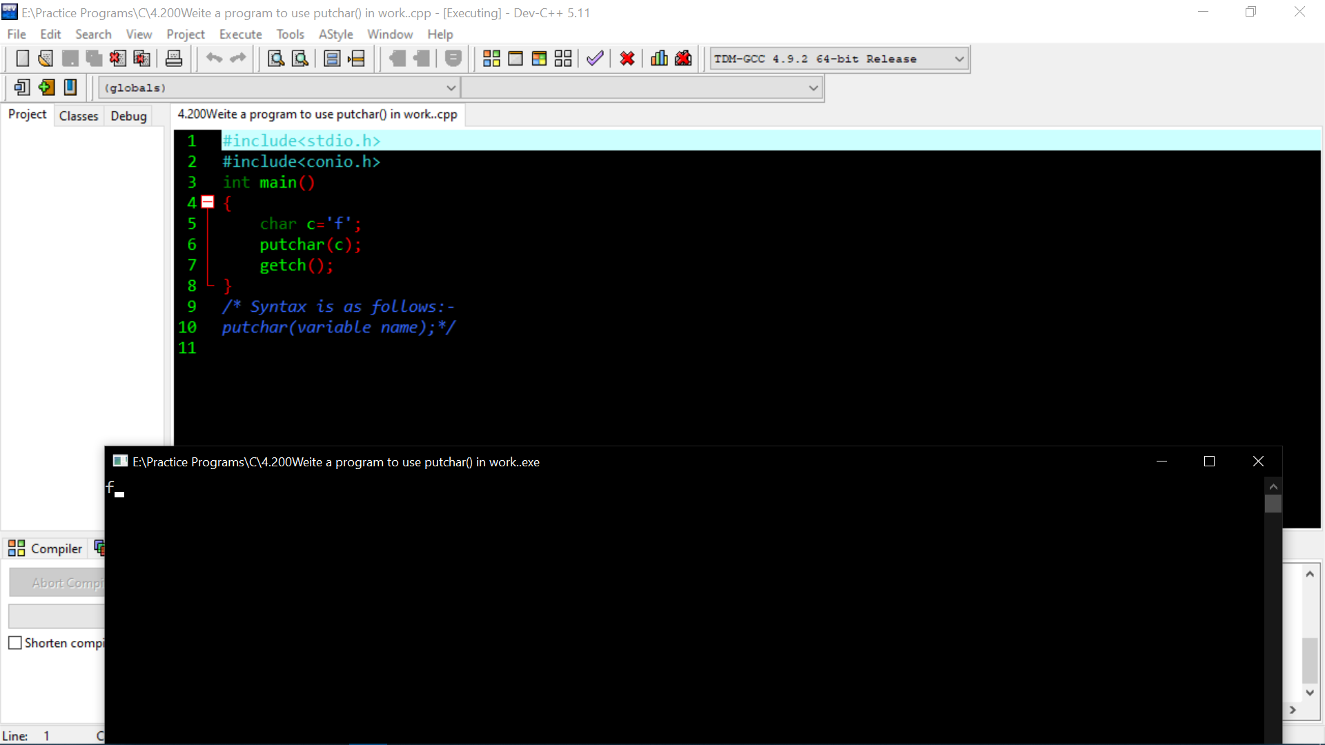 Write a program to use putchar() in work.